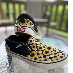 Vans Sunflower Checkerboard Slip‎ On Sneakers Shoes Missy Size 5